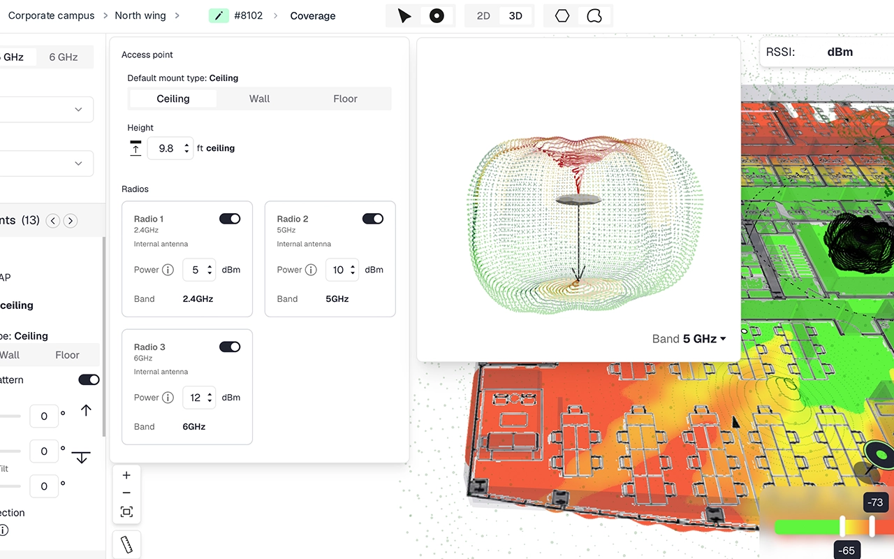 Predictive design with proposed AP placement and coverage visualization