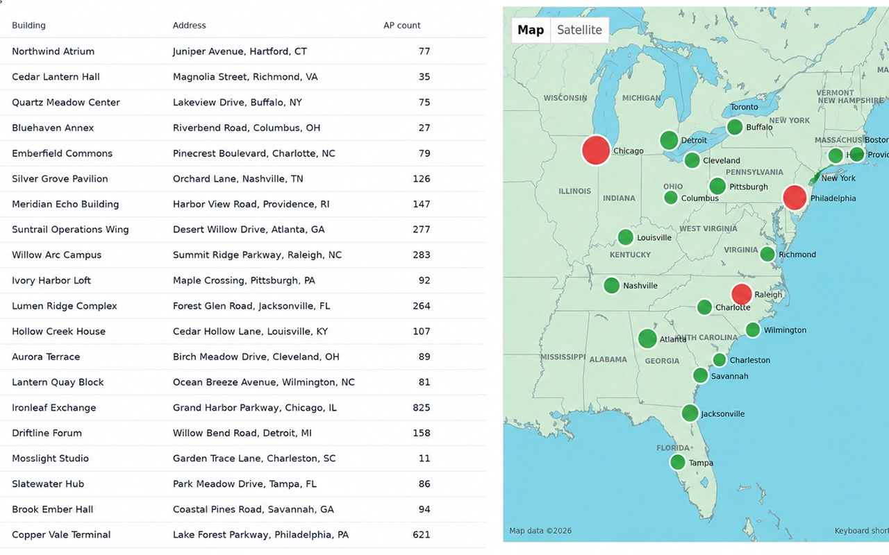 Deep Survey dashboard showing measurements across multiple sites and centralized review